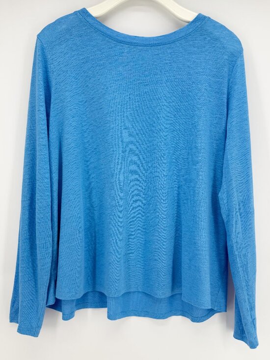 Eileen Fisher Tops - EILEEN FISHER Organic Linen Jersey LSV Tee Easy Fit, Basic Length Azure M